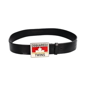 Leather Twins Logo Belt Black - S: 95 (38)