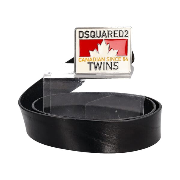 Leather Twins Logo Belt Black - S: 95 (38)
