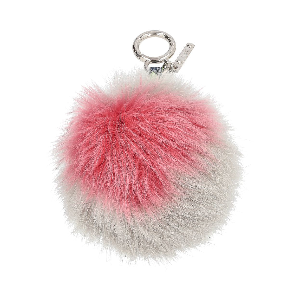 FENDI Leather/Fur Pom-Pom Charm Grey/Pink | Luxity