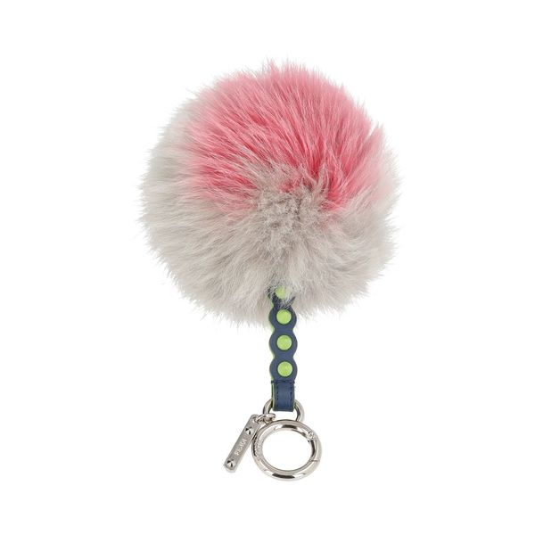 Leather/Fur Pom-Pom Charm Grey/Pink