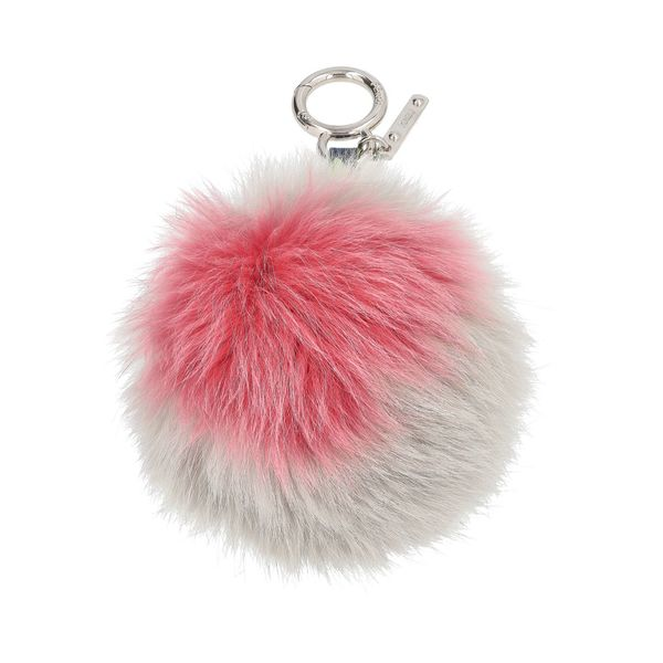 Leather/Fur Pom-Pom Charm Grey/Pink