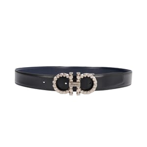 Leather Gancini Belt Black/Navy - S: 90 (36)