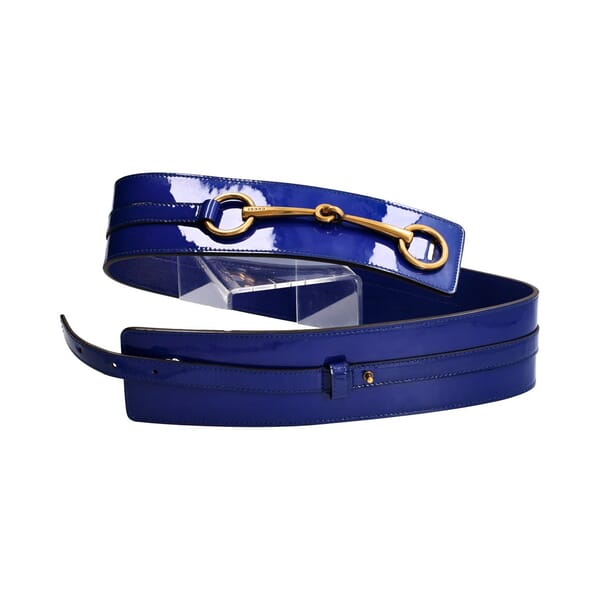 Patent Horsebit Waist Belt Blue - S: 75 (30)