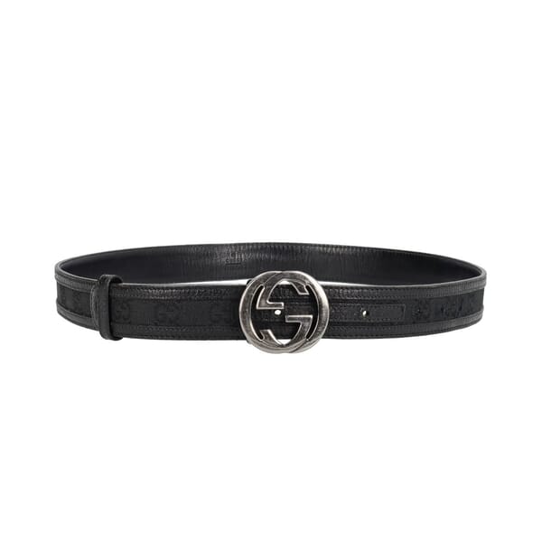 Vintage Leather/Canvas GG Belt Black - S: 90 (36)