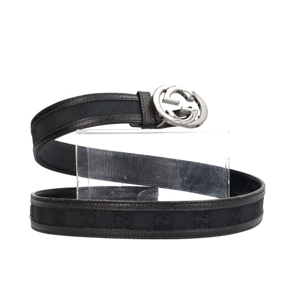 Vintage Leather/Canvas GG Belt Black - S: 90 (36)