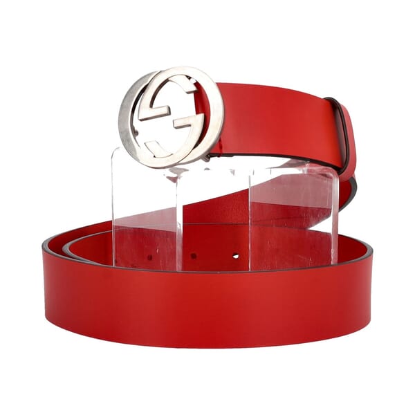 Leather Interlocking G Belt Red - S: 85 (34)