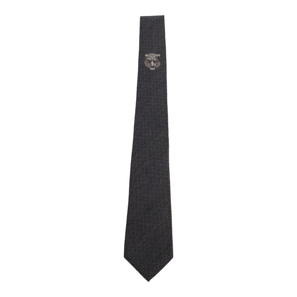 Silk/Wool Tiger Embroidered Tie Grey