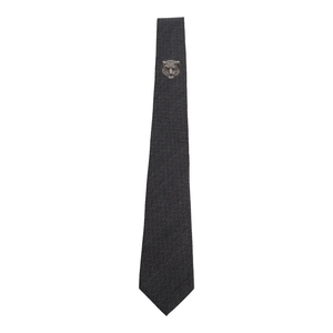 Silk/Wool Tiger Embroidered Tie Grey, view 3