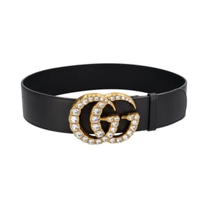 Leather Crystal Embellished GG Maxi Belt Black - S: 85 (34)