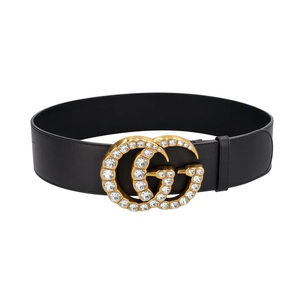 Leather Crystal Embellished GG Maxi Belt Black - S: 85 (34)