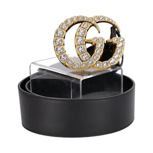 Leather Crystal Embellished GG Maxi Belt Black - S: 85 (34), view 2