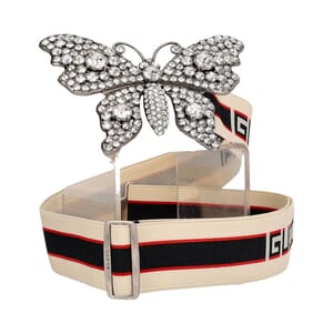 Elastic Crystal Embellished Butterfly Belt Cream/Black - S: 95(38), view 2