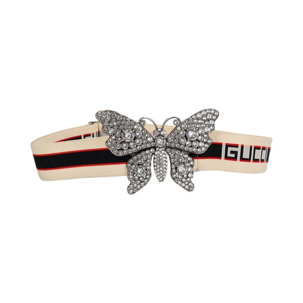 Elastic Crystal Embellished Butterfly Belt Cream/Black - S: 95(38)