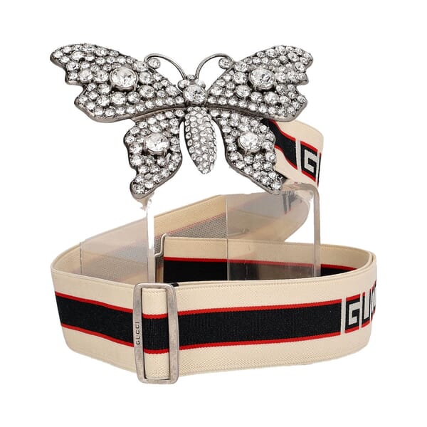 Elastic Crystal Embellished Butterfly Belt Cream/Black - S: 95(38)