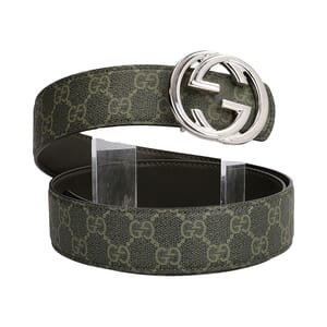 Coated Canvas GG Reversible Belt Forest Green - S: 105 (42), view 2