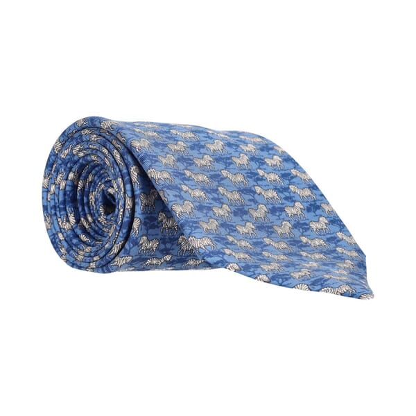 Silk Zebra Print Tie Blue