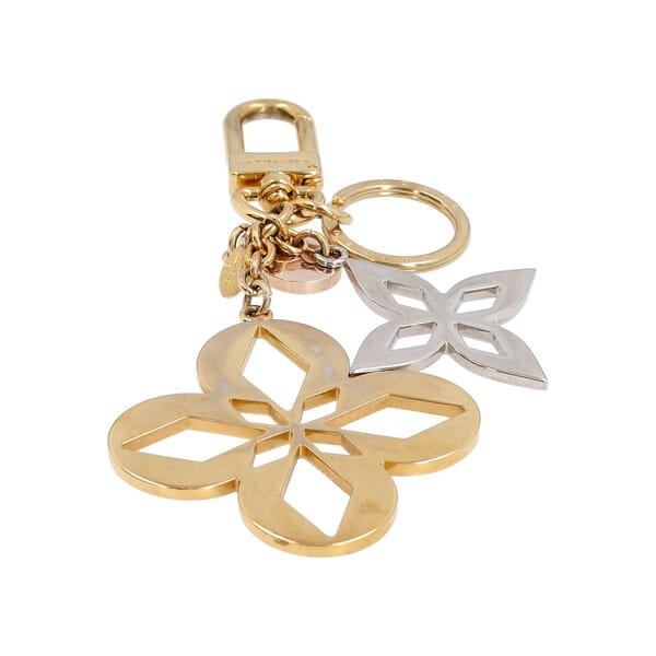 Metal Malletage Blossom Bag Charm/Key Holder Gold Tone