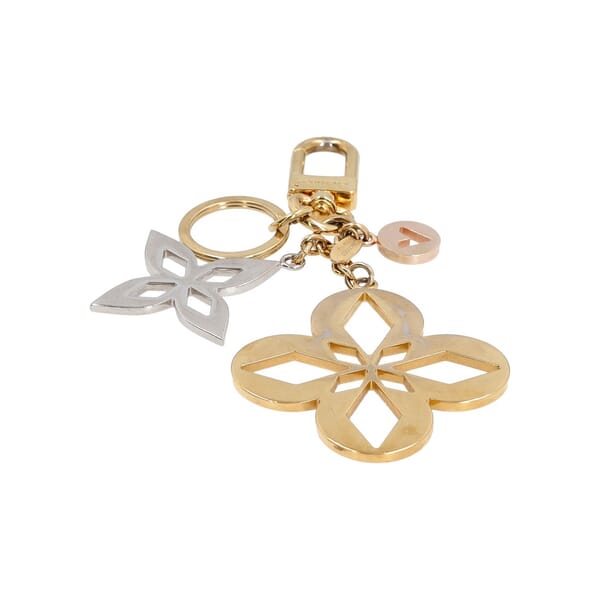 Metal Malletage Blossom Bag Charm/Key Holder Gold Tone