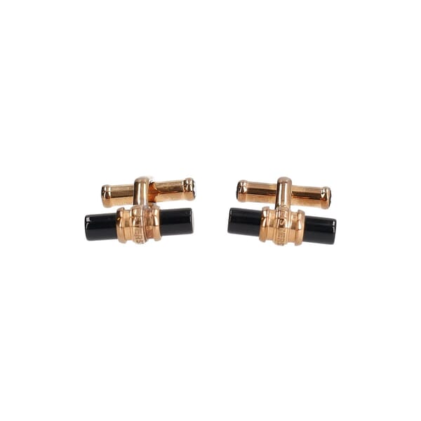 Steel Meisterstuck Onyx Cufflinks Gold Tone