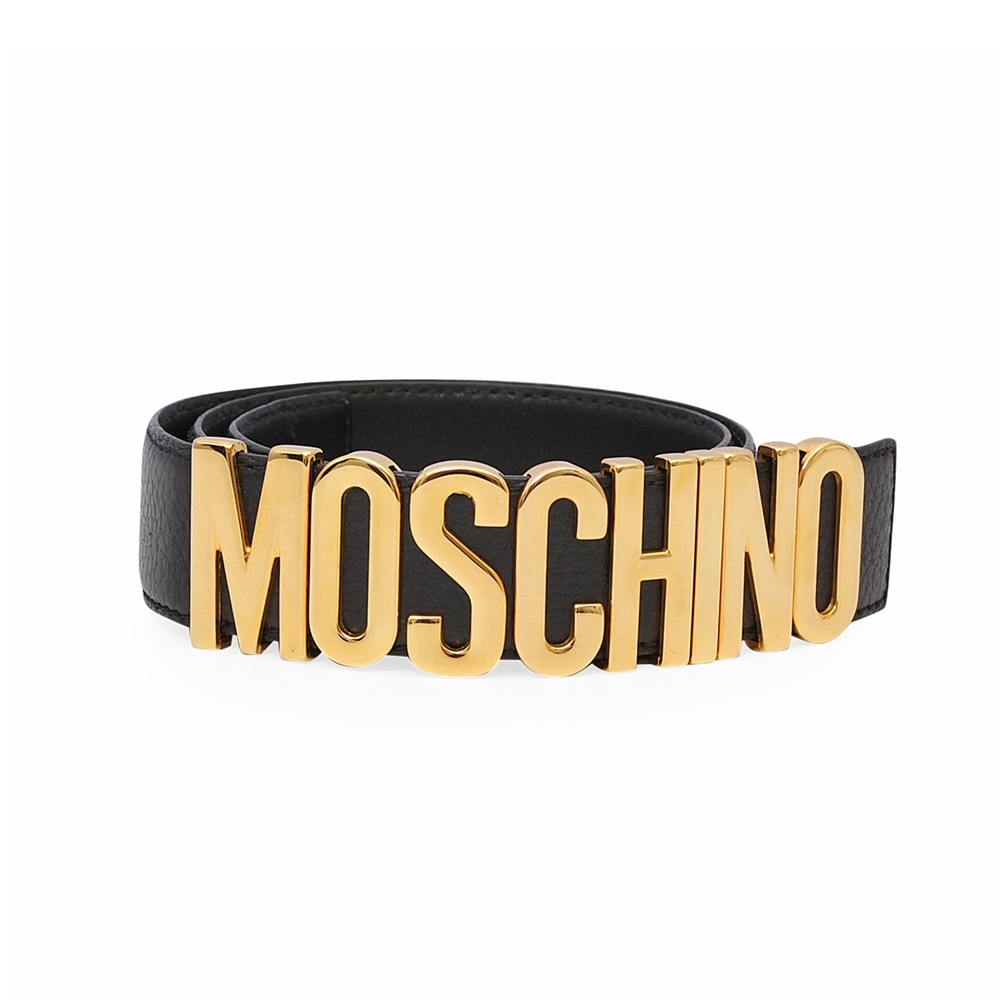 【新品未使用】MOSCHINO ゴールドメッキロゴチェーンベルト MOSCHINO-Leather-Logo-Belt-