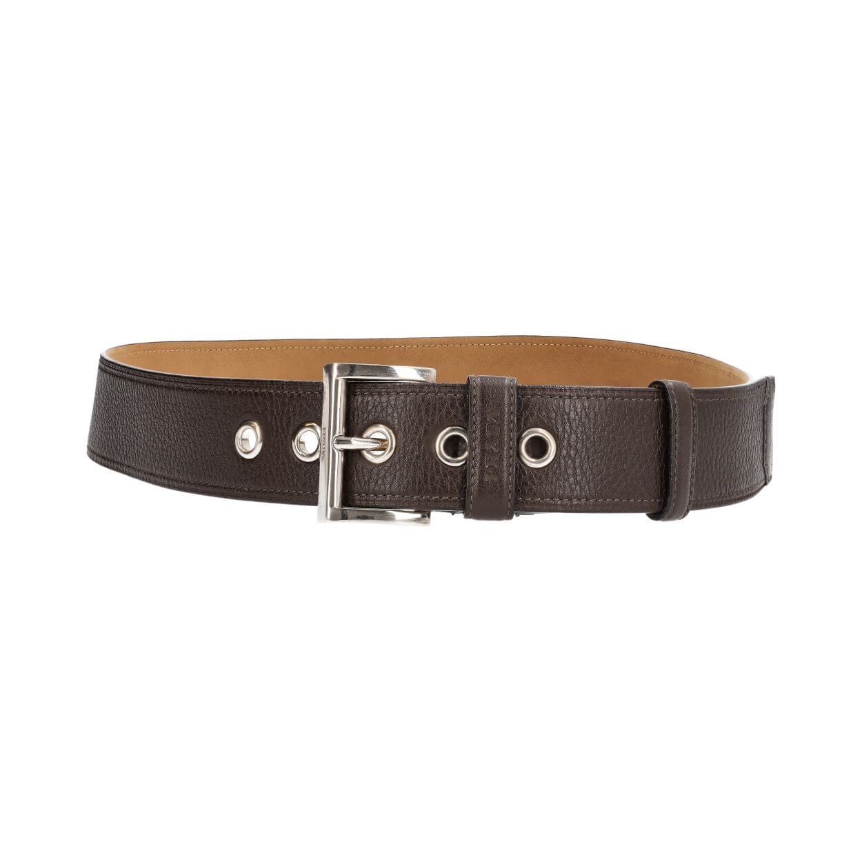 小物 90s prada l plate leather belt PRADA Vintage Leather Belt Brown - S: 85 (34) | Luxity