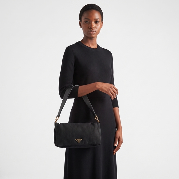 Vintage Tweed/Leather Flap Bag Black