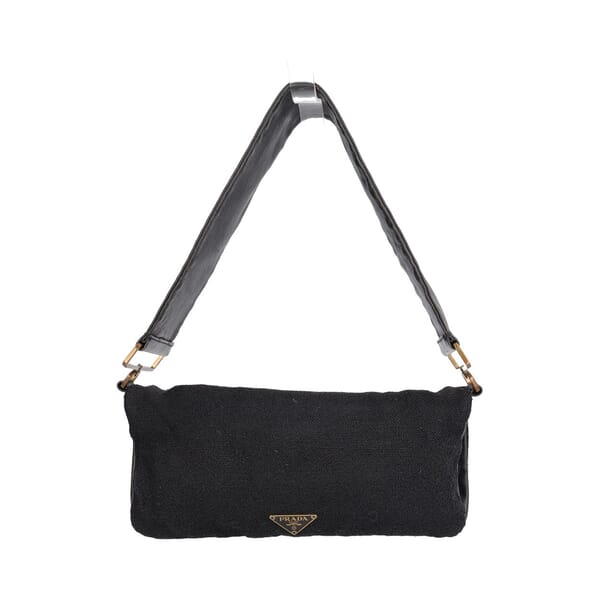 Vintage Tweed/Leather Flap Bag Black