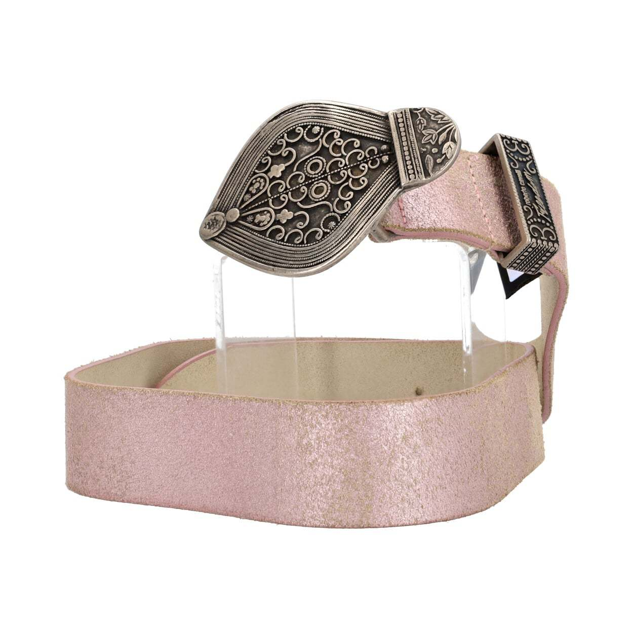 ROBERTO CAVALLI Leather Distressed Belt Pink - S: 80 (32  display picture 3