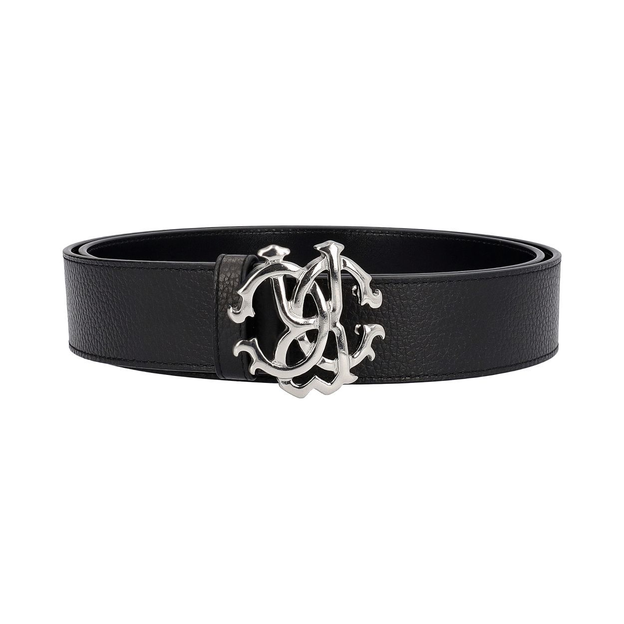 ROBERTO CAVALLI Leather Logo Belt Black - S: 110 (44) | Luxity