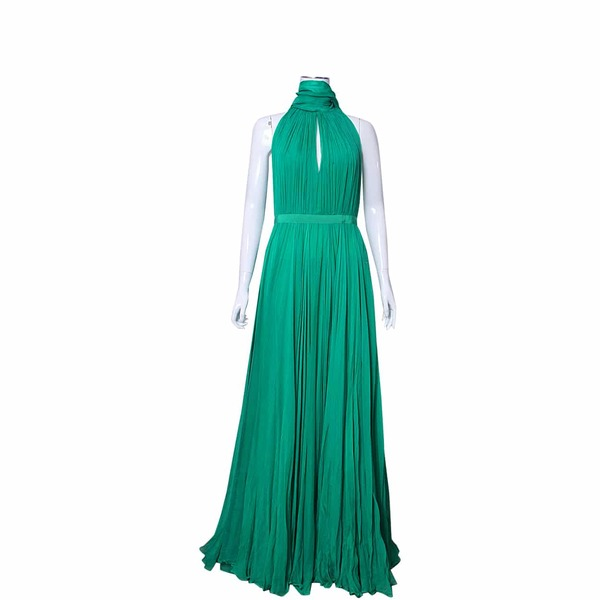 Silk Halter Neck Dress Green