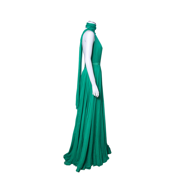 Silk Halter Neck Dress Green