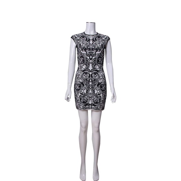 alexander mcqueen black white dress Alexander McQueen Black & White Polka Dot Plunge Dress main image 0