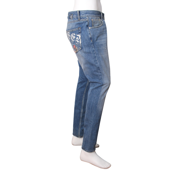 Cotton Embroidered Denim Jeans Blue