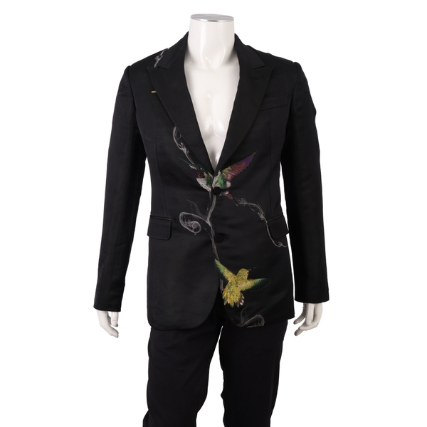 Silk Hummingbird Embroidered Blazer Iridescent/Black