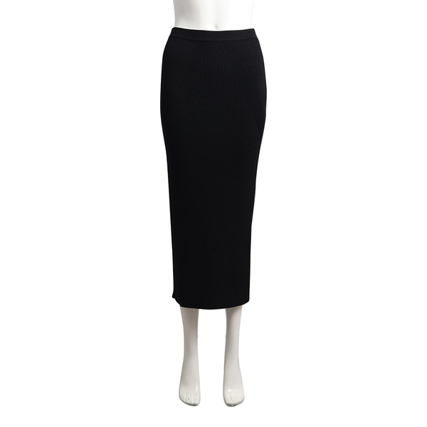 Cotton Ribbed Knit Pencil Skirt Black