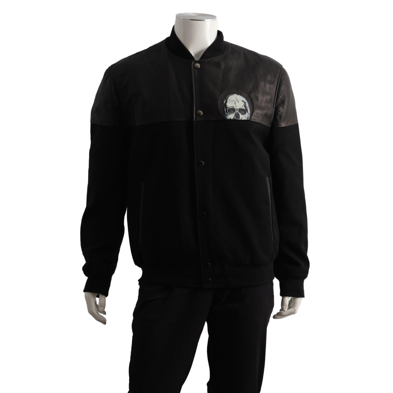 Leather/ Wool Skull Jacket Black