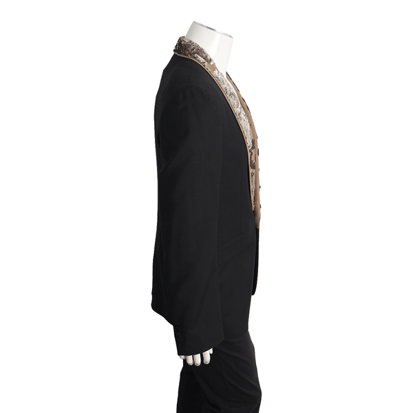 Wool/Mohair Sequin Lapel Blazer Black/Brown