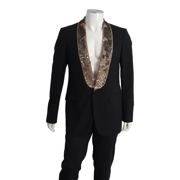 Wool/Mohair Sequin Lapel Blazer Black/Brown