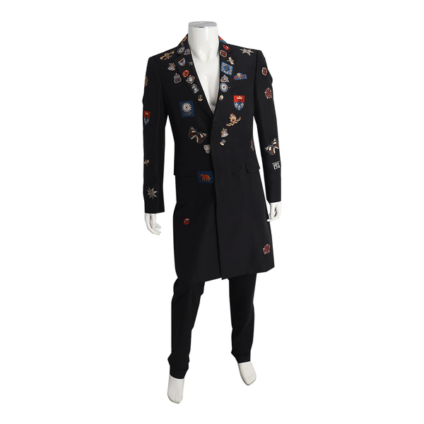 Cotton Blend Engineered Badge Coat Black