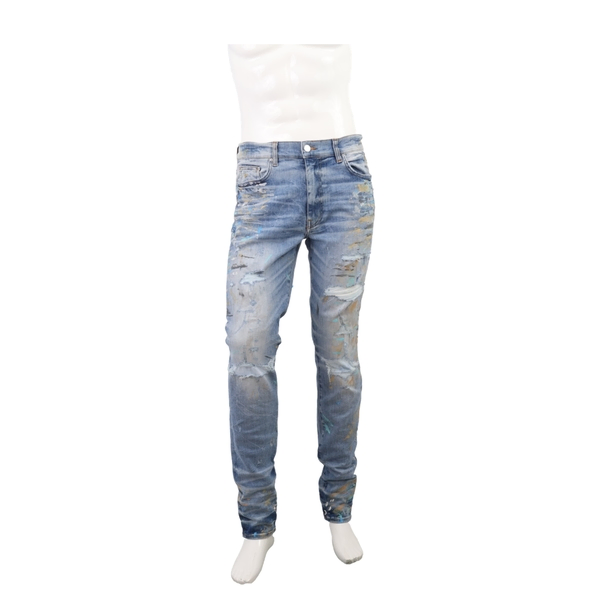 Cotton Distressed MX1 Denim Skinny Jeans Light Blue