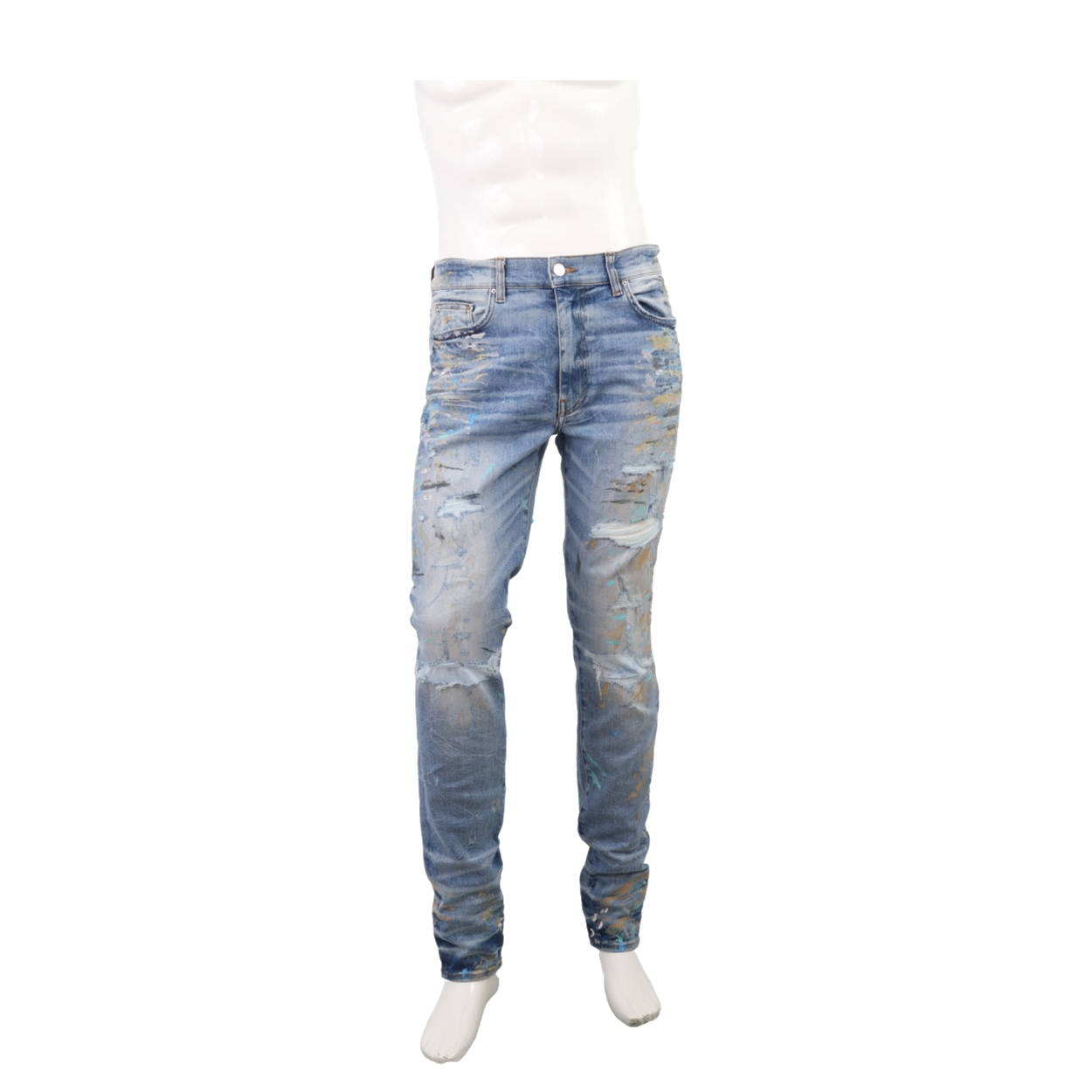 AMIRI Cotton Distressed MX1 Denim Skinny Jeans Light Blue | Luxity