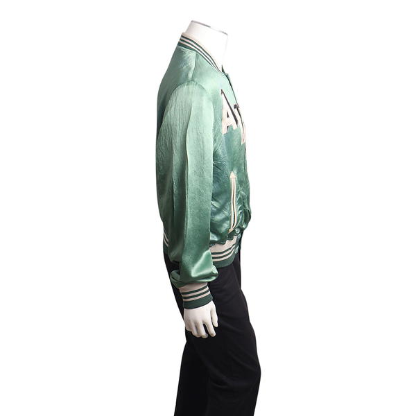 Satin Logo Varsity Jacket Green