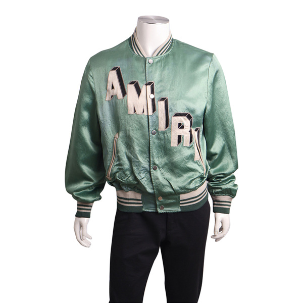 Satin Logo Varsity Jacket Green