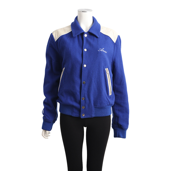 Wool Blend/Leather Varsity Jacket Blue/White