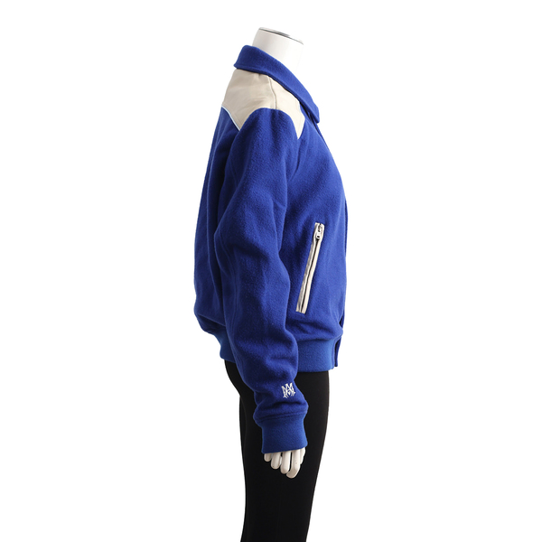 Wool Blend/Leather Varsity Jacket Blue/White