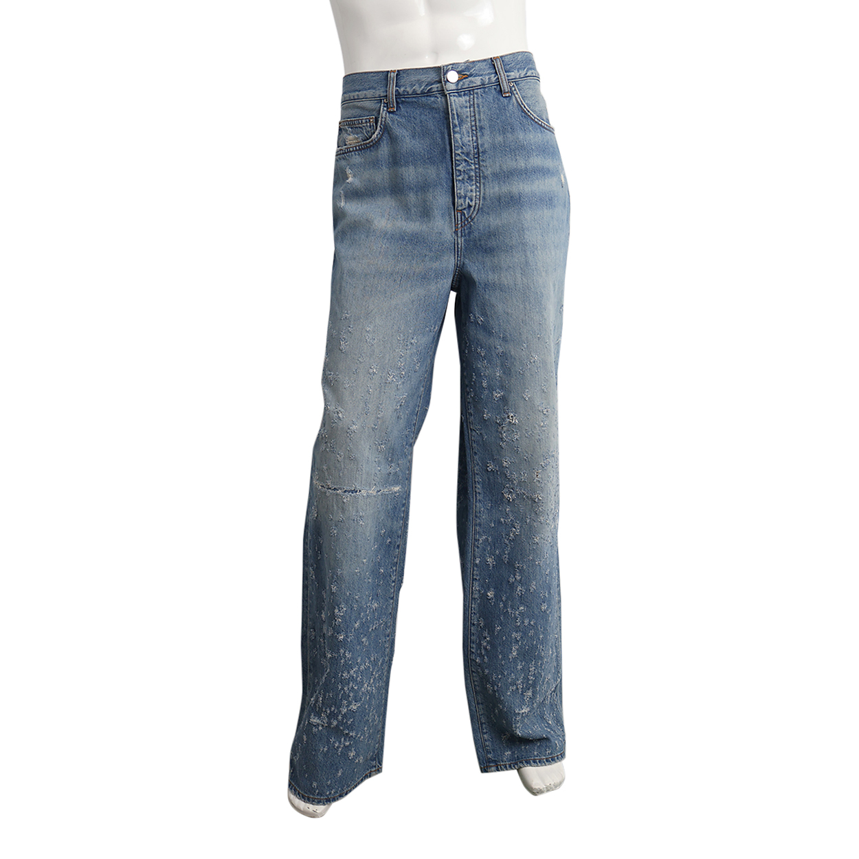 AMIRI Cotton Denim Distressed Wide Leg Jeans Blue | Luxity