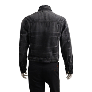 Cotton Distressed Denim Jacket Black, view 3