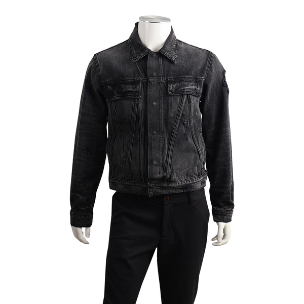 Cotton Distressed Denim Jacket Black