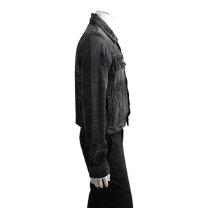 Cotton Distressed Denim Jacket Black, view 2