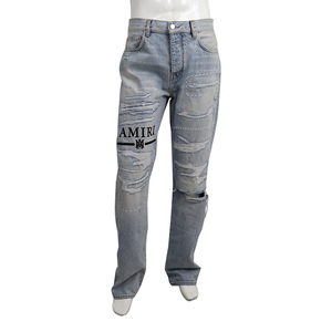 Cotton Denim Distressed Jeans Light Blue